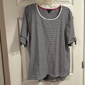 Black and white stripe blouse with tassel sleeves